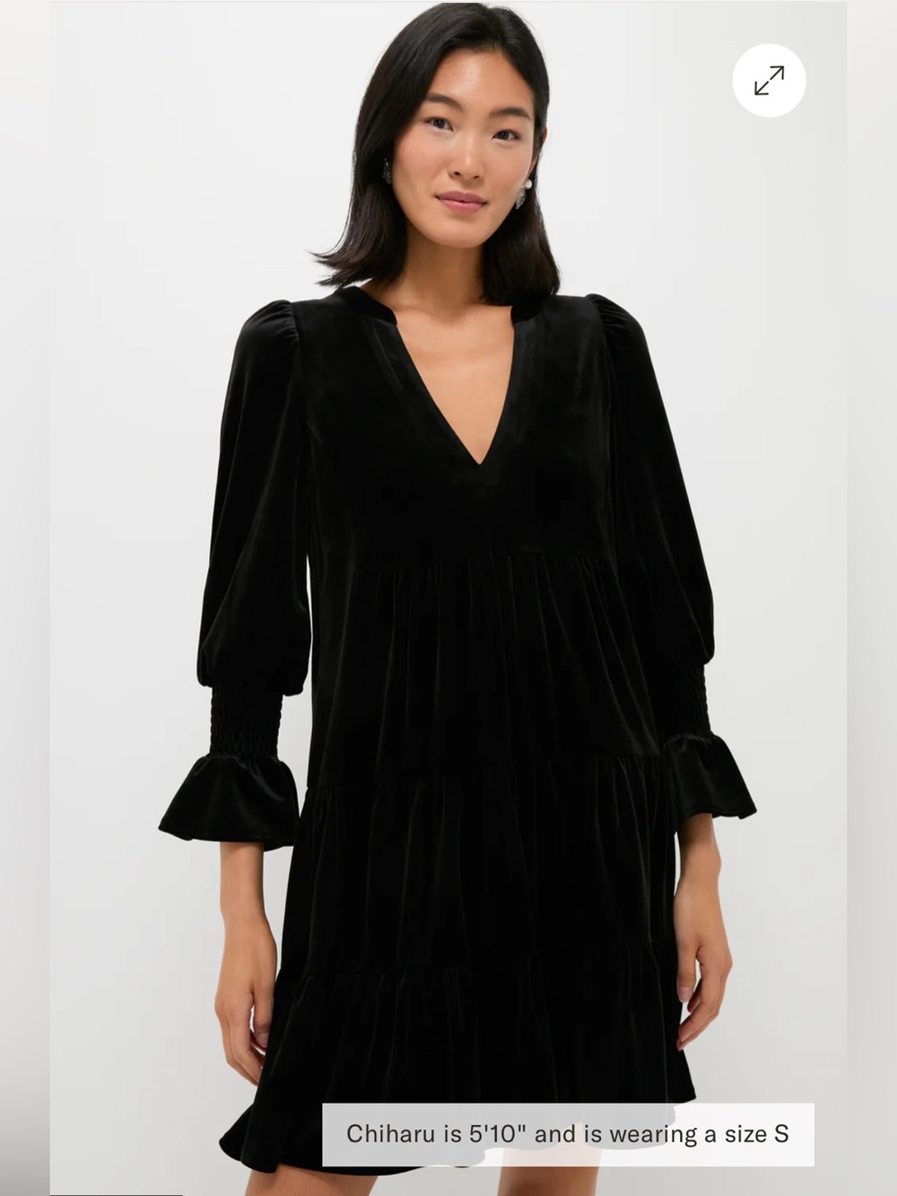 Black Velvet V-Neck Tiered Dress | Small